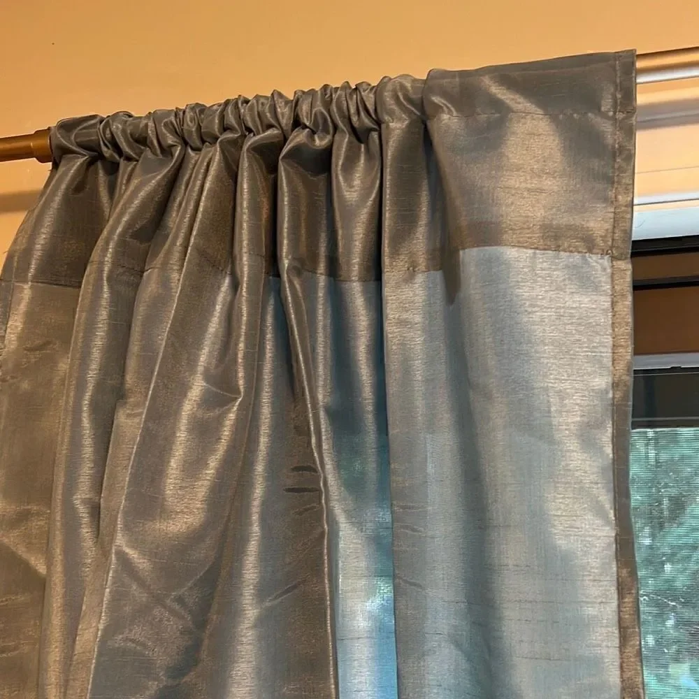 Set Of 2 Home Metallic Gray Floor Length Plain Voile Rod Pocket Panel Curtain OS